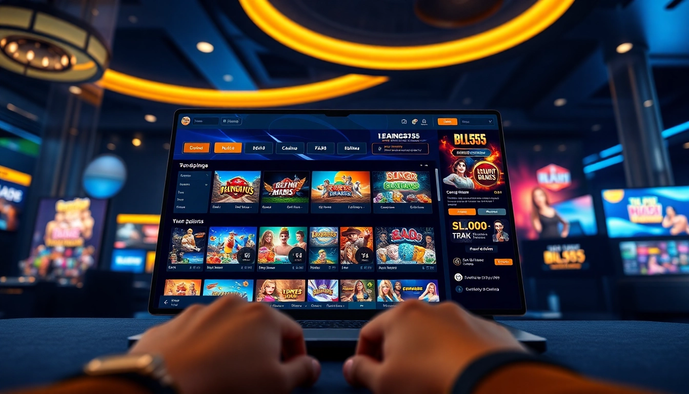 Engaging online gaming platform with 'trang chủ BL555' promotions in a sophisticated setting.