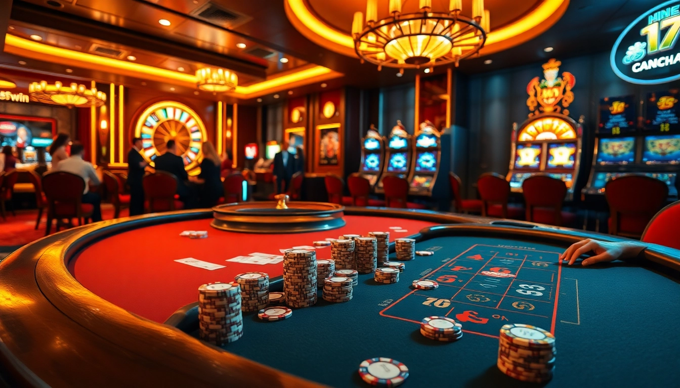 Exciting casino gameplay scene showcasing poker at 789win with vibrant roulette and slot machines.