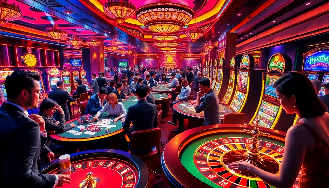 Experience thrilling online gambling action at NK 88 featuring poker tables and roulette wheels.