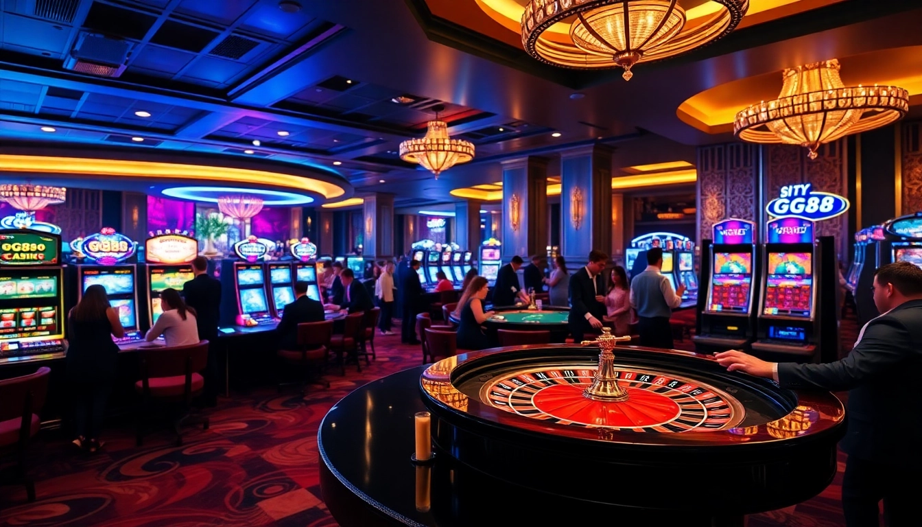 High-stakes gaming scene featuring GG88's roulette table, elegant decor, and vibrant atmosphere.