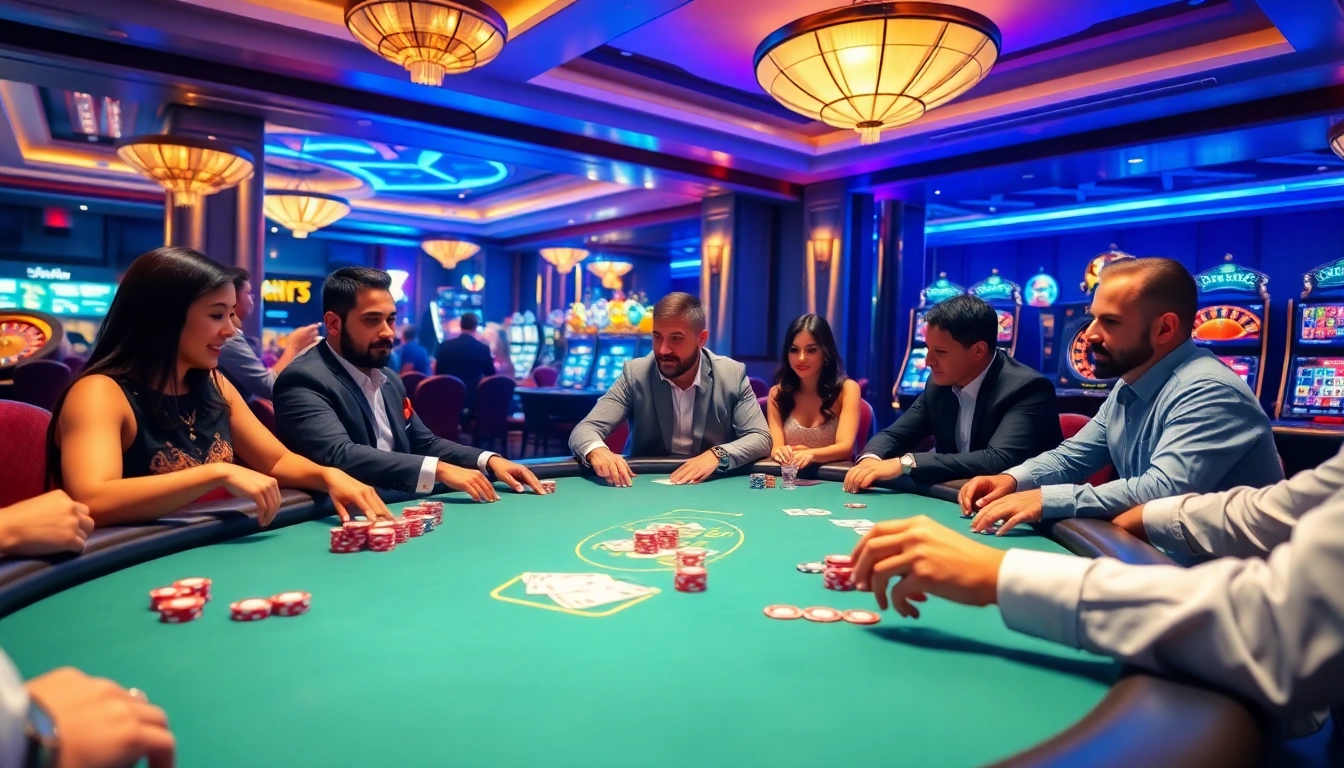 Experience the thrill of gambling at https://bem88.com with vibrant poker action in a luxury casino setting.
