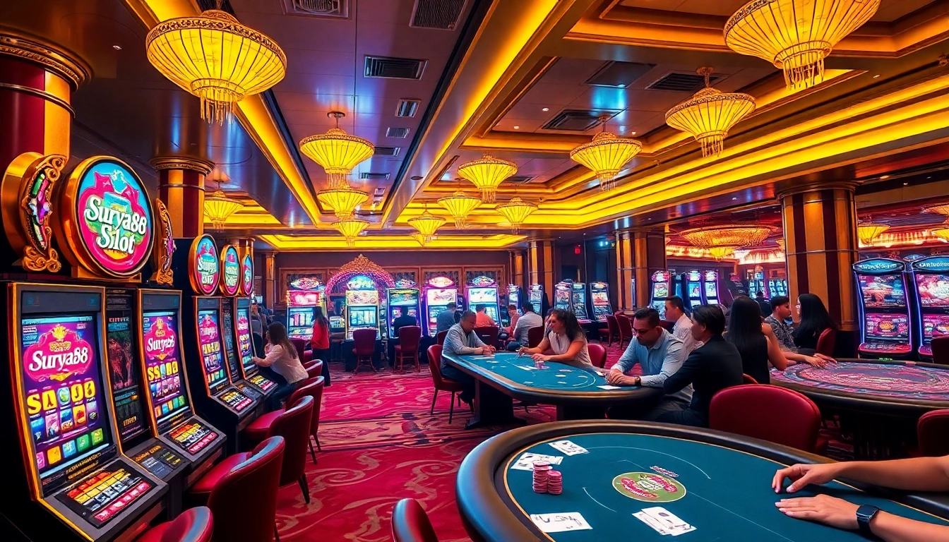 Pemain menikmati permainan slot surya88 yang mendebarkan di tengah suasana kasino yang meriah